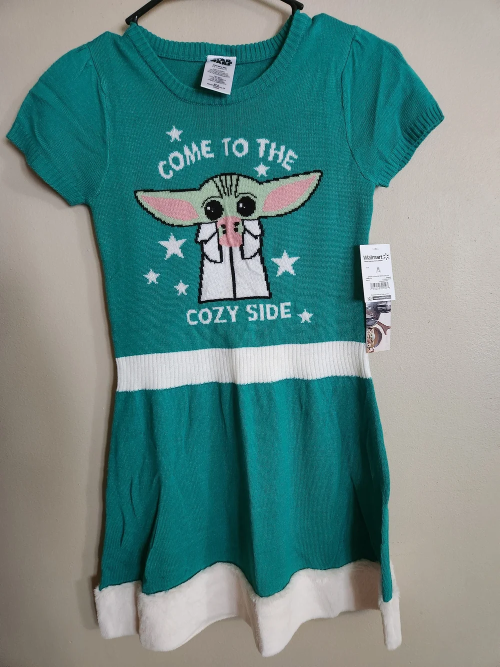 Star Wars Knit Kids Dress with White Trim and Grogu Graphic Size M (7/8)